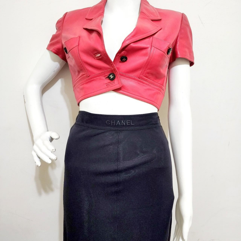 Rare 90s Chanel Logo Waist Black Skirt 38 Xs
